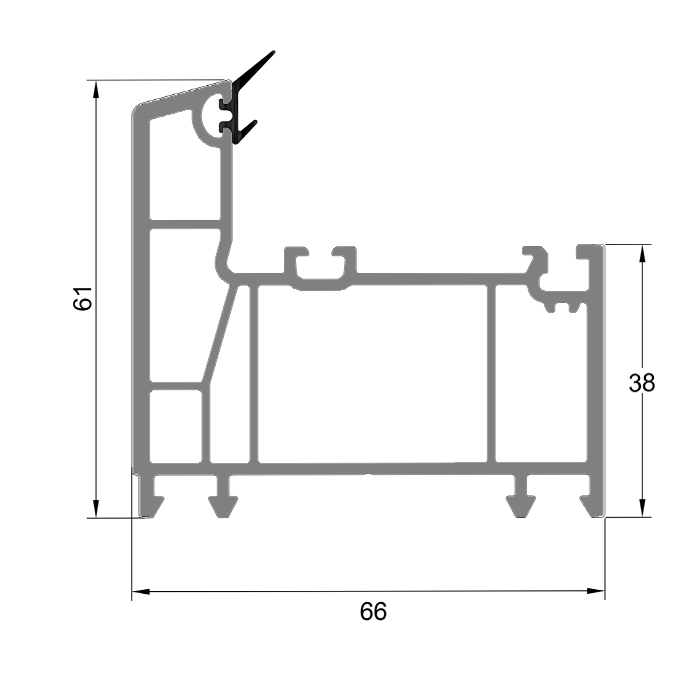 Marco abatible de uPVC de 66 mm para ventana inclinable y giratoria de PVC